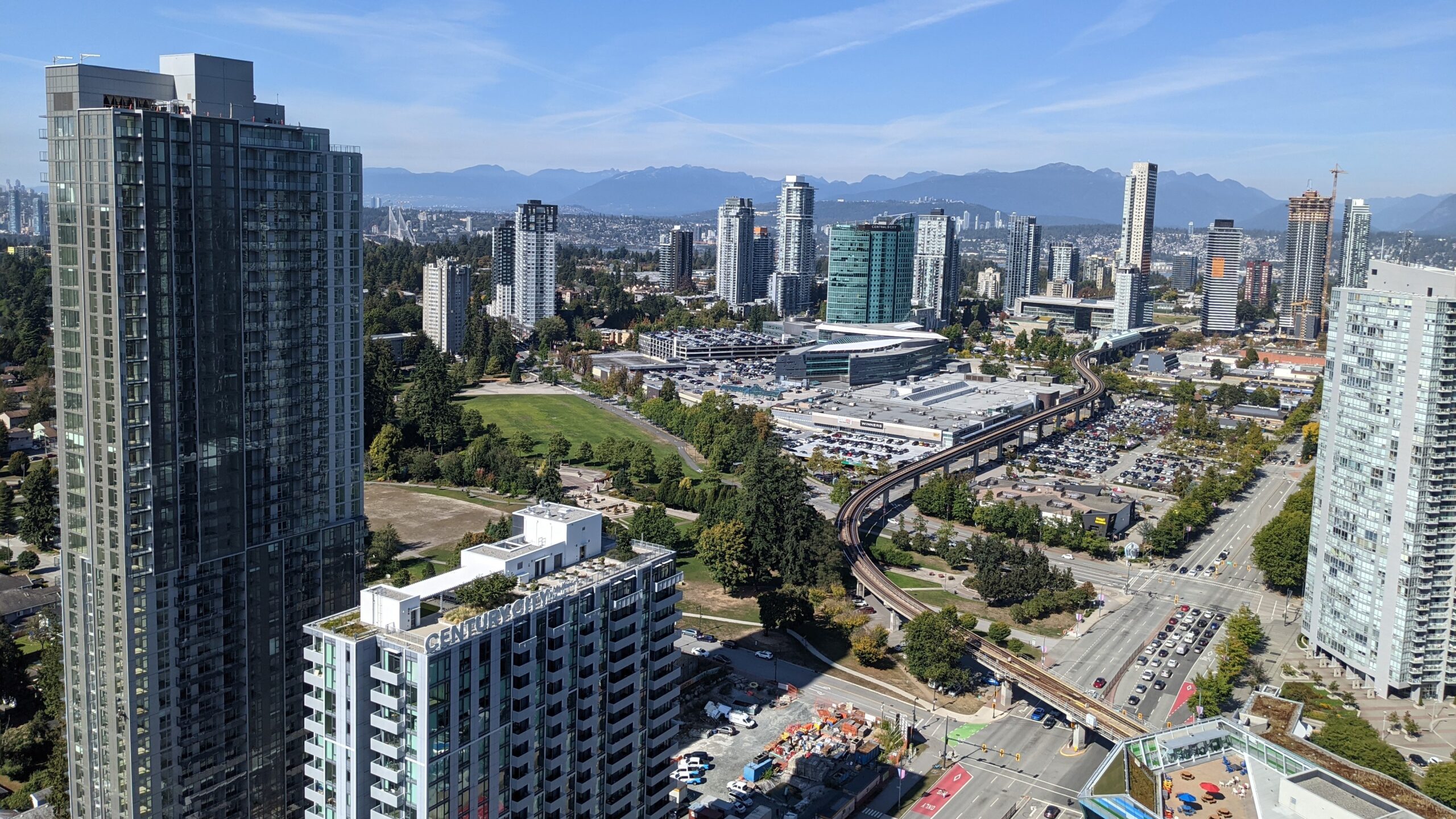 Holland Park and the Surrey Central skyline in Surrey, BC
