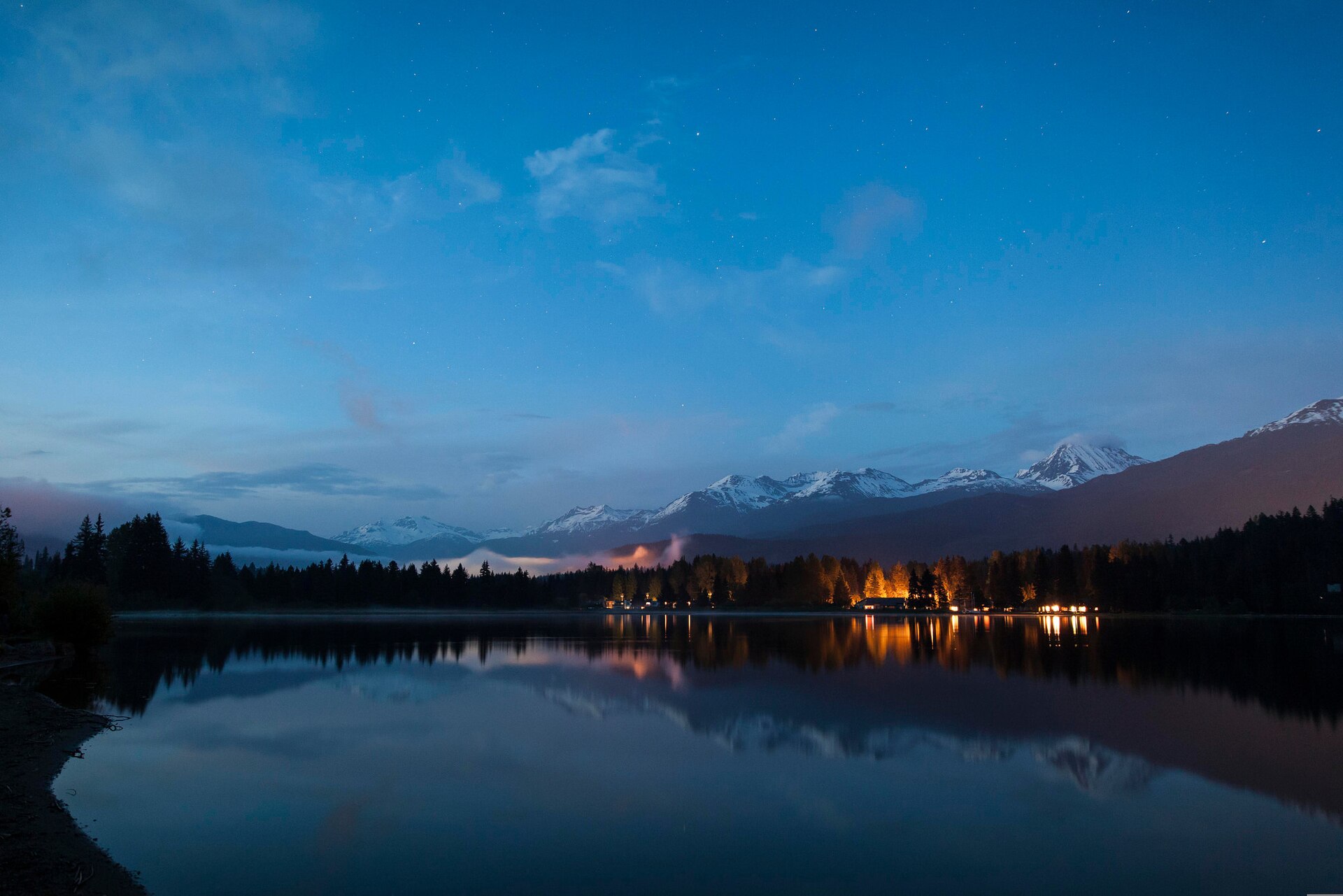 Mountains above Alta Lake in Whistler at dusk